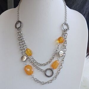Paparazzi Silver Orange Necklace with Modern Chain Design